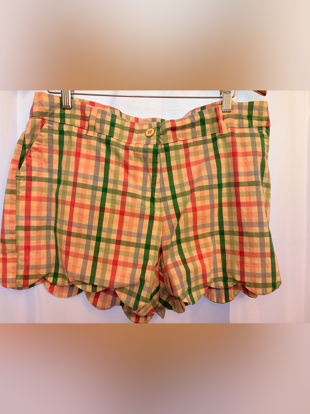 crown & ivy Yellow Multi Plaid Scallop Shelby Shorts 16
